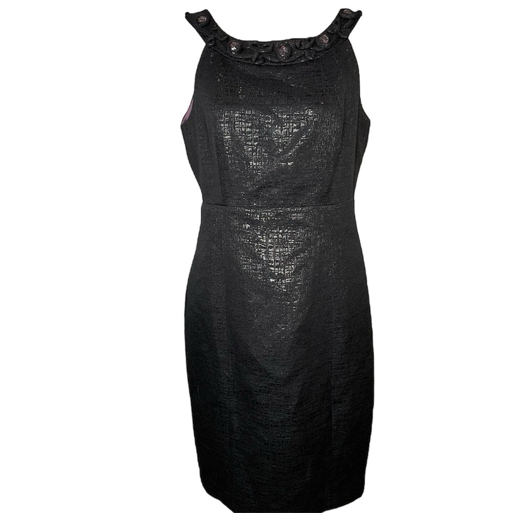 Collection dressbarn Black Metallic Sleeveless Pink Jewel Halter Sheath Dress